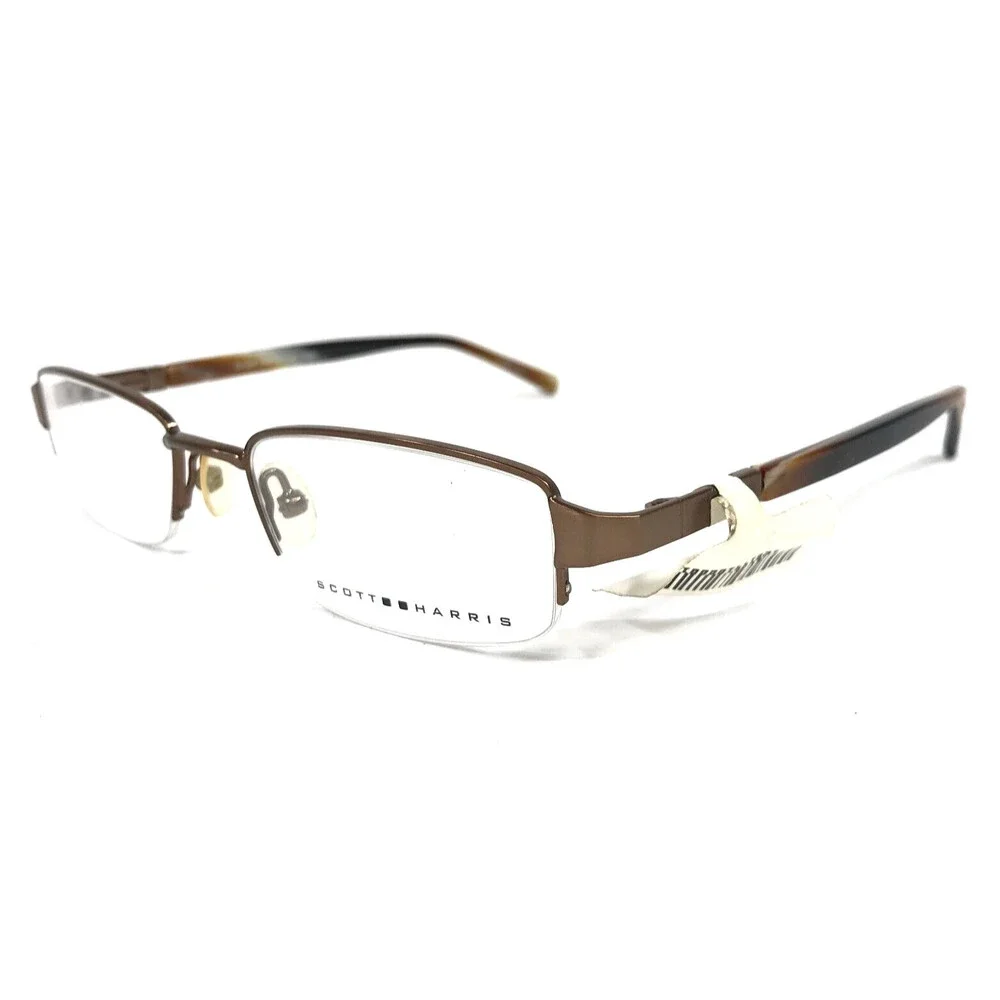 Scott Harris Eyeglasses Frames 149 01 Light Brown Rectangle Half Rim 48-18-135